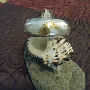 Vintage Navajo hand made silvr and gold horse bang